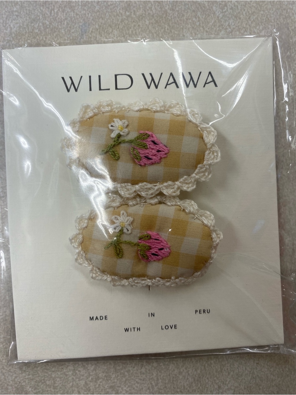 Wild Wawa Yellow Gingham Strawberry Hair Clips / NIB